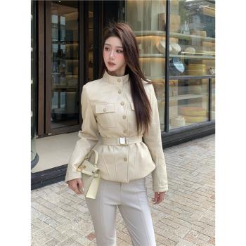 Hollin白鵝絨騎士風皮衣外套女秋冬季2024新款加絨加厚夾克機車服