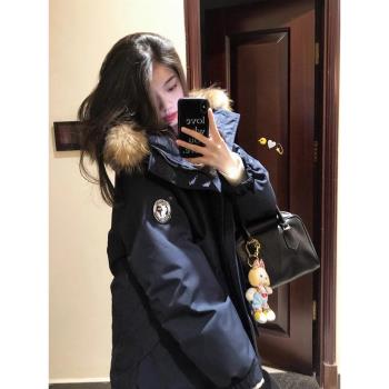 工裝派克羽絨棉服女2024冬季新款加厚美式高階情侶大毛領棉衣外套
