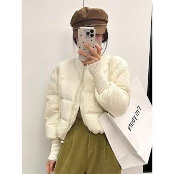 白色羽絨棉服女2025年新款冬季棒球領寬松簡約小個子麵包短款外套