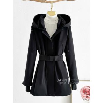新設計感黑色羽絨服女中長款連帽戶外白鵝絨外套厚修身高階沖鋒衣