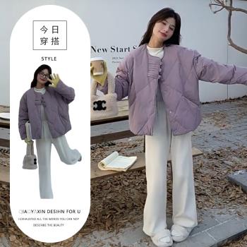 紫色超好看短款時尚女小個子2024秋冬季新款加厚高階感麵包服外套