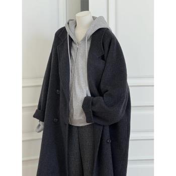 灰色白鴨絨羽絨內膽長款羽絨服女冬季2024新款高階感呢子毛呢外套
