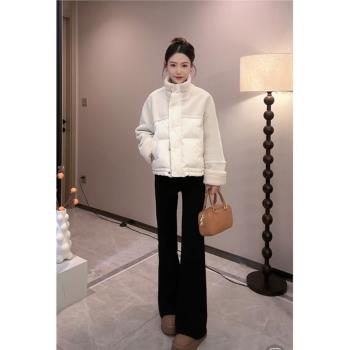 皮毛一體拼接90白鴨絨羽絨服女歐洲站2024秋冬季新款立領保暖外套