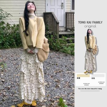 高階感淡黃色毛呢大衣女獨特設計感雙面羊絨羊毛呢短款子外套秋冬
