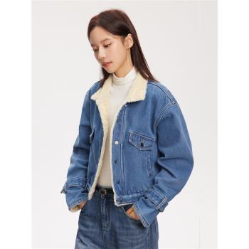 RPB BRAND秋冬保暖翻毛領修身短款上衣外套經典美式牛仔棉服夾克