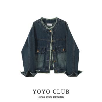 CLUB YOYO毛邊復古短款牛仔外套