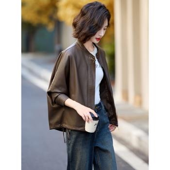 海寧皮衣外套女士2025新款爆春秋小香風綿羊pu皮夾克小個子短上衣