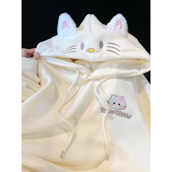 初中學生減齡刺繡卡通連帽衛衣女秋冬季重磅加絨加厚小個子外套潮