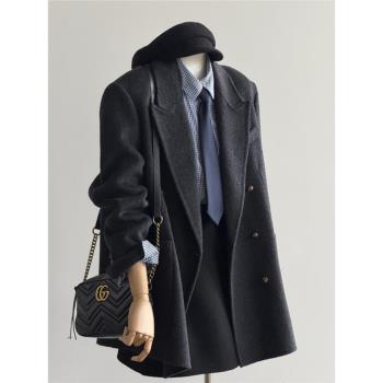 羽絨服女冬季2024新款短款厚呢子西裝毛呢外套羽絨內膽大衣超好看