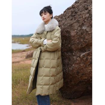 斷碼清倉95白鵝絨狐貍毛領風衣羽絨服女中長款外套VL23122
