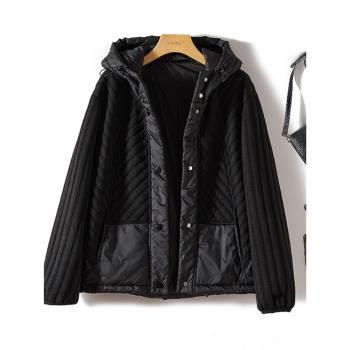 歐洲站夾棉保暖單排扣棉服女百搭洋氣不臃腫連帽黑色斜紋外套冬款