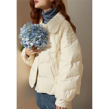 庫恩瑪維小個子短款絎縫羽絨服輕薄女款2024新款冬季翻領米白外套