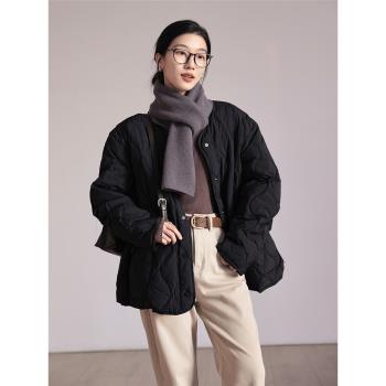 黑色輕薄羽絨服女冬季2024新爆款寬松廓形高級感休閑白鴨絨外套