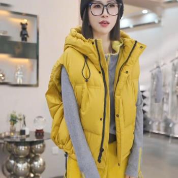 歐貨連帽羽絨服馬甲女外穿加厚2024秋冬新款小個子坎肩背心外套潮