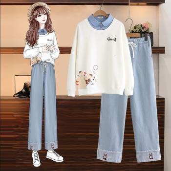 長褲少女休閑松緊腰加絨厚春秋裝