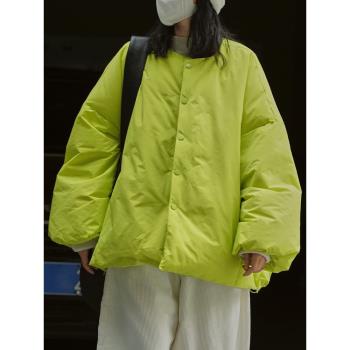 雲朵麵包圓領羽絨服冬季新款韓版設計感寬松白鴨絨短款無領外套女