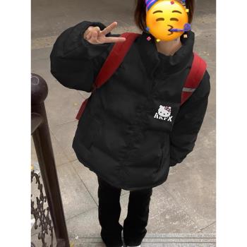 hellokitty棉服外套女大童冬季2024新款初中高中學生加厚黑色棉襖