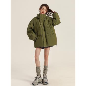 復古潮牌保暖羽絨服女冬季加厚外套2024新款寬松設計感立領麵包服