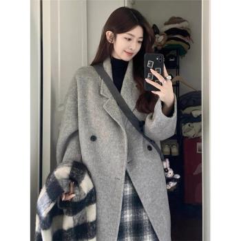 灰色羊絨大衣女中長款2024冬季高階感羽絨服內膽加厚羊毛毛呢外套