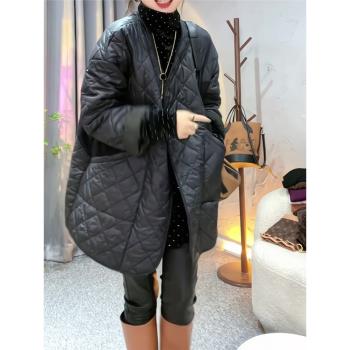 花斜歐貨重磅秋冬2024新款百搭黑色羽絨棉服外套長袖女裝高階感潮