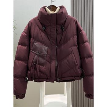 羽絨服女短款2024冬季新品韓版修身顯瘦90白鴨絨設計感麵包服外套