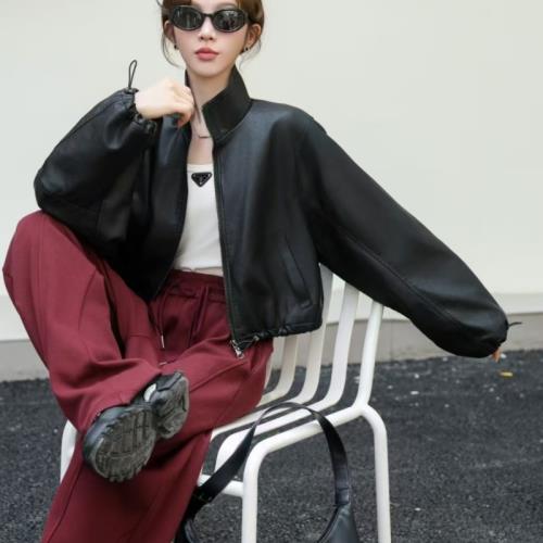 蝙蝠袖皮衣外套女pu皮短款上衣2025春秋新款拉鏈機車服工裝風夾克