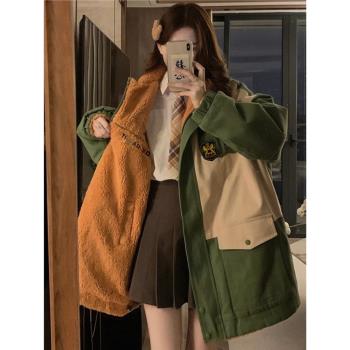 羽絨棉服女冬季新款雙面穿撞色設計感ins棉衣寬松加絨學生外套潮