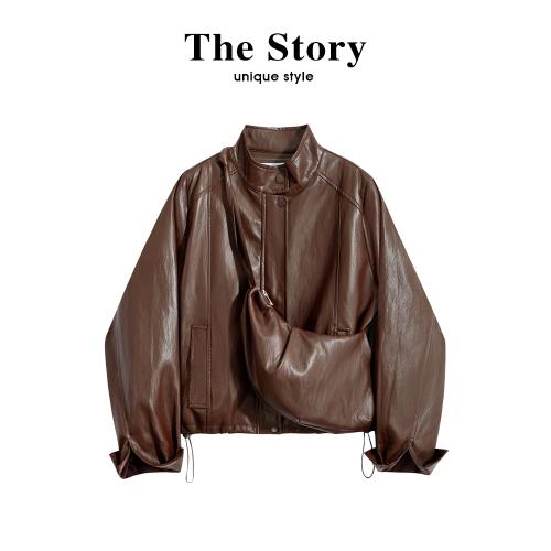 那些事衣櫥高級感簡約寬松PU皮質短外套女秋季夾克配包包兩件套裝