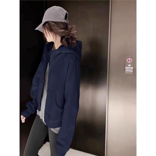 藏青色衛衣外套女2026新款春季小個子正肩修身開衫初秋穿搭上衣服