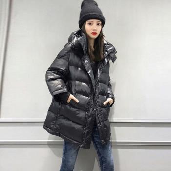 女裝歐貨時尚亮面中長款羽絨服