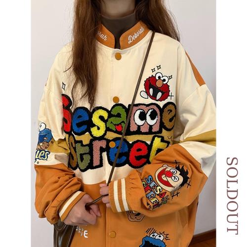 SOLDOUT原創學院風卡通刺繡棒球服夾克男女秋冬新款加厚百搭外套