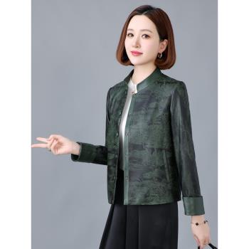印花真皮皮衣女短款2025春冬季新款中國風海寧綿羊皮羽絨外套夾克