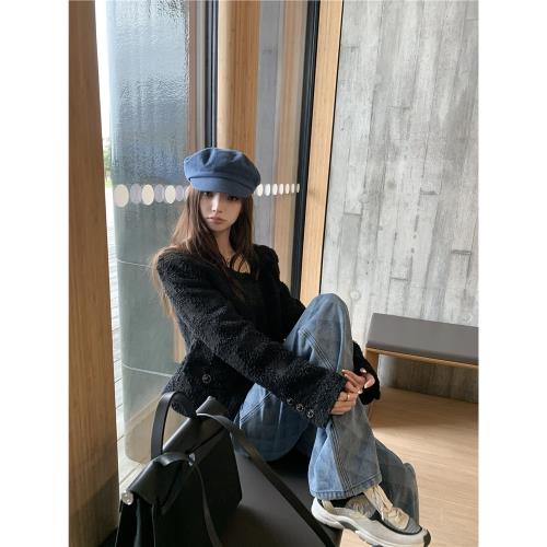 Wuuus【半香緹卡】20%羊毛 鵝黃色粗花呢外套女短款小香風開衫