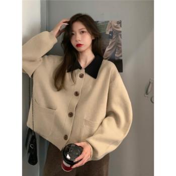 慵懶polo領女秋季胖mm正肩外套