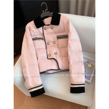 粉色翻領高階感小香風棉服女2024新款冬季短款洋氣時尚顯瘦外套