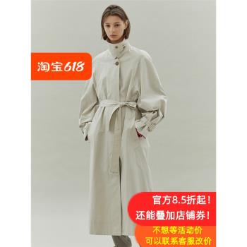 low中長款腰帶寬松翻領排扣風衣