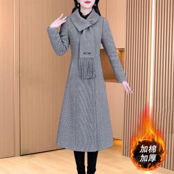 毛呢外套女2024新款秋冬高階感媽媽女士中長款加棉加厚香風衣大衣