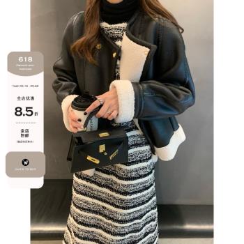嗆口泡菜 皮毛一體麂皮絨羊羔毛外套女寬松韓版百搭機車服加厚上