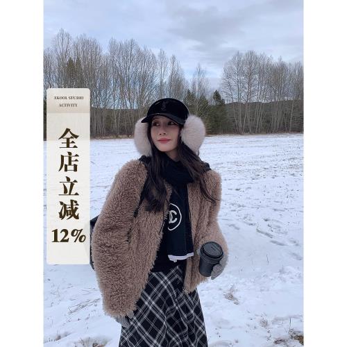 EKOOL衣庫 慵懶感短款環保皮草女2024新款寬松百搭毛茸茸外套上衣