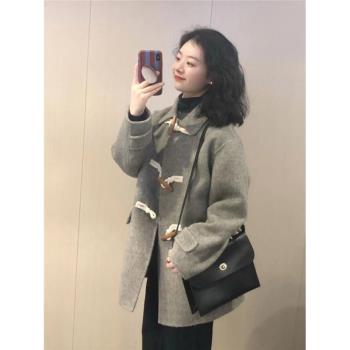 牛角扣韓系短款呢子大衣女2024秋冬新款毛呢外套高階感冬天小個子