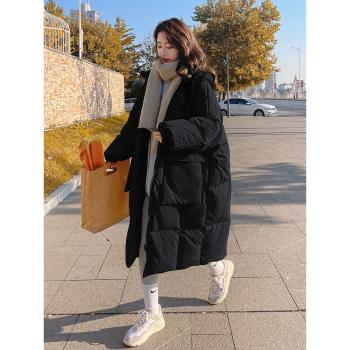 黑色羽絨棉服女冬季爆款中長款寬松奶黃色麵包服棉衣加厚棉襖外套