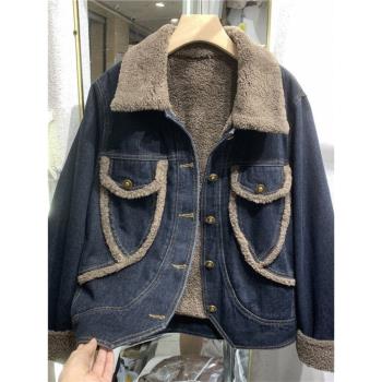 羊羔絨派克服港風短款牛仔外套
