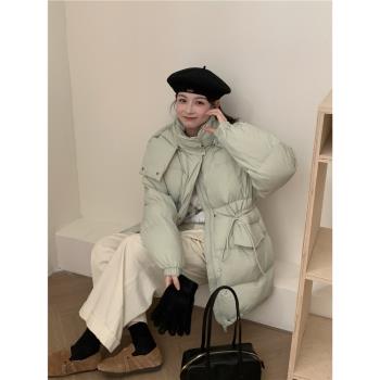 韓國原版中長款抽繩連帽羽絨服