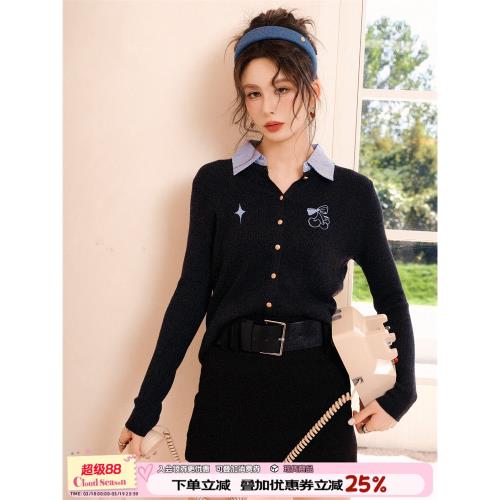 CLOUDSEASON英倫風撞色上衣2025冬針織開衫外套女上衣高級感穿搭