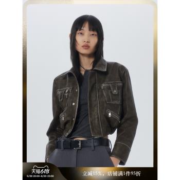SHOWROOMPLUS2024秋冬高階感短款PU皮衣小外套女港風機車服皮夾克