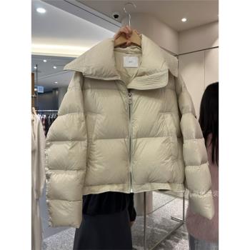 白鴨絨羽絨服女短款小個子2024冬季寬松加厚高腰翻領麵包服外套潮