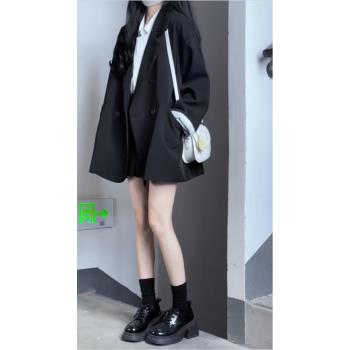 高階感黑色西裝外套女2024年秋冬新款氣質休閑寬松小個子西服上衣