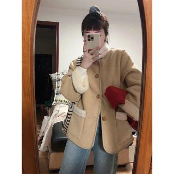 小香設計感風小個子羊羔絨皮毛一體羊羔毛外套女秋冬2024新款加厚