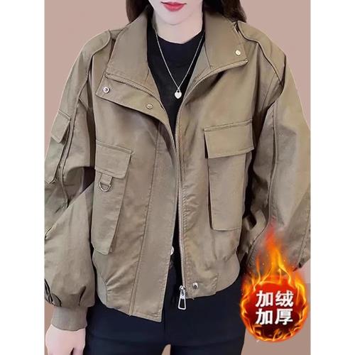 2025秋冬季新款女士短外套加絨加厚爆款沖鋒衣高級感短款夾克上衣