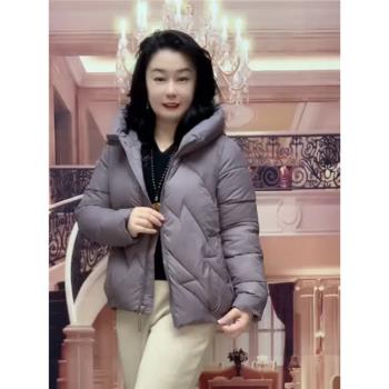 時尚媽媽裝時尚短款休閑棉服冬季保暖連帽寬松顯瘦加厚棉衣外套女